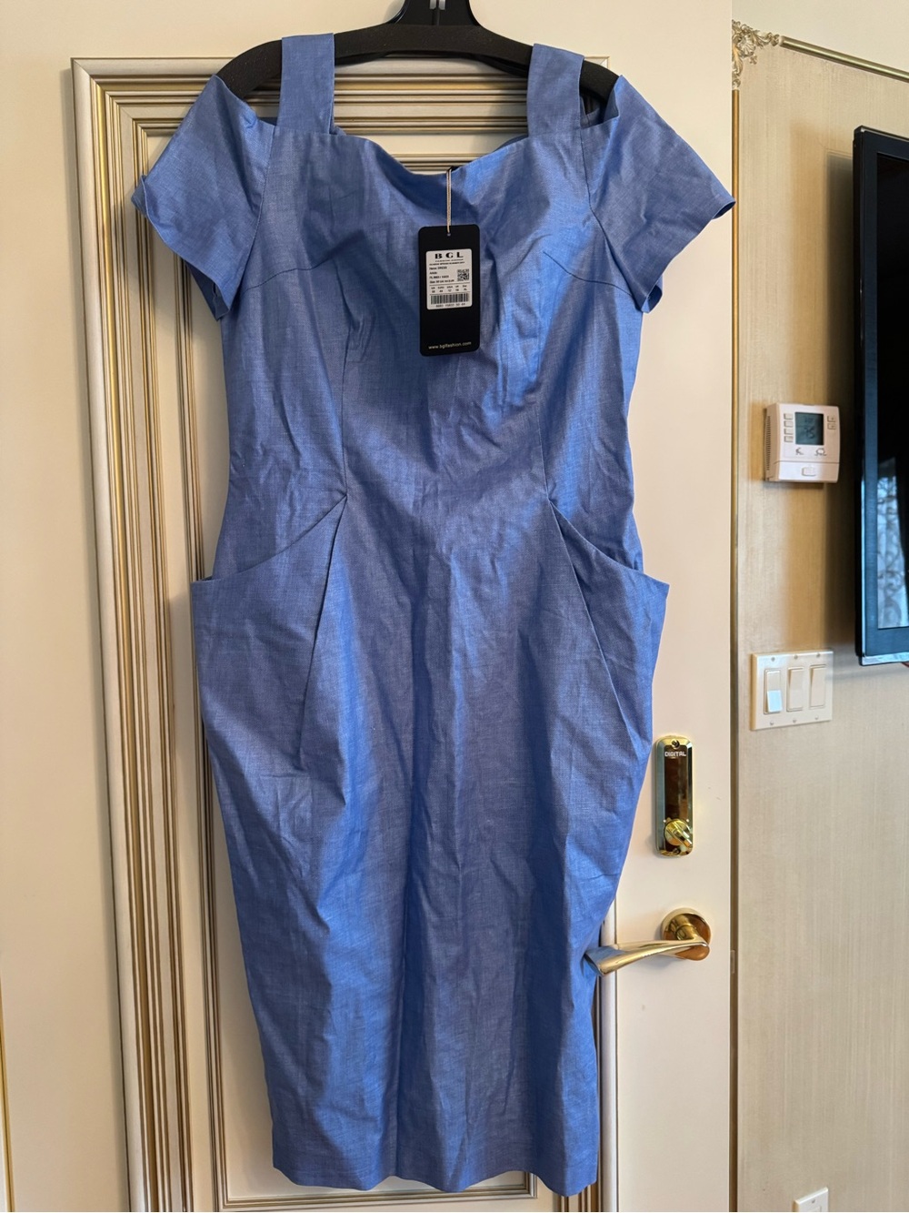 BGL Sky Blue Square-Neck Midi Dress